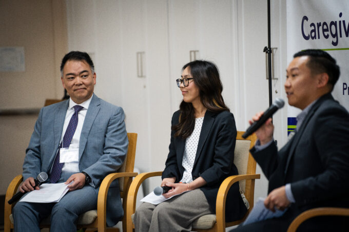 Tomohiro J. Kagami, Mei Kameda, and Makoto Kotani on stage