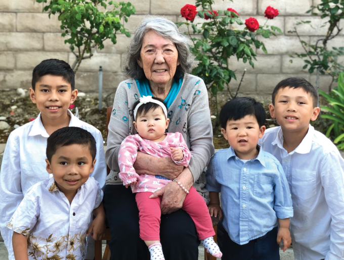 grandmother and five young children