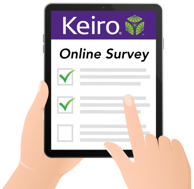 icon of hands holding an tablet taking a Keiro online survey