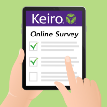 icon of hands holding an tablet taking a Keiro online survey