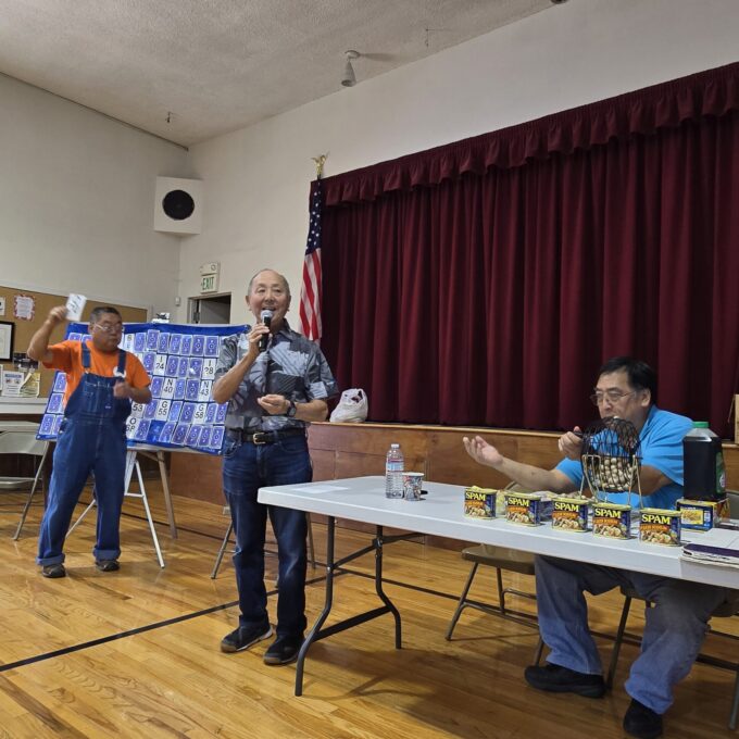 man with microphone calling out bingo numbers