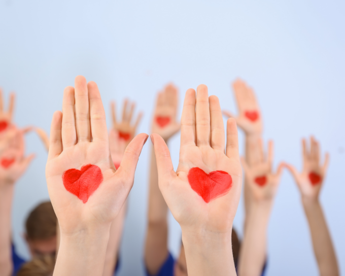 hands with hearts on palm