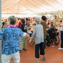 older adults doing rajio taiso at JACCC plaza