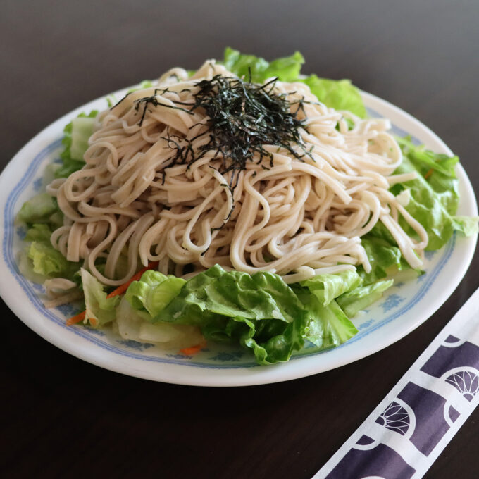 soba noodles over salad
