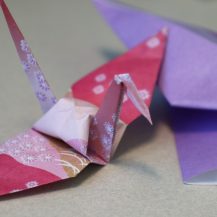 crane origami on a table