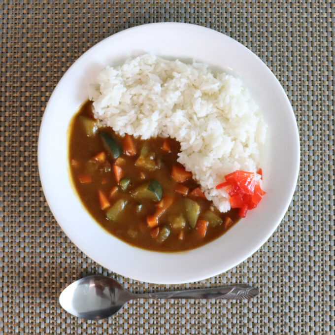 vegetable curry with rice and red ginger