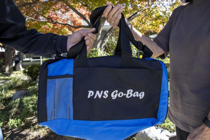 blue duffel bag