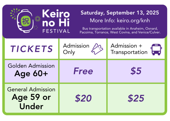 chart explaining the ticket prices for the 2025 Keiro no Hi Festival