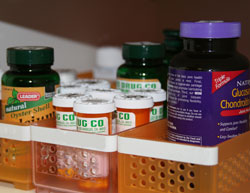 Bottles of medicine and vitamins