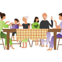 family sitting at table icon