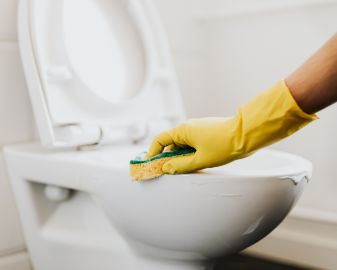cleaning toilet with sponge