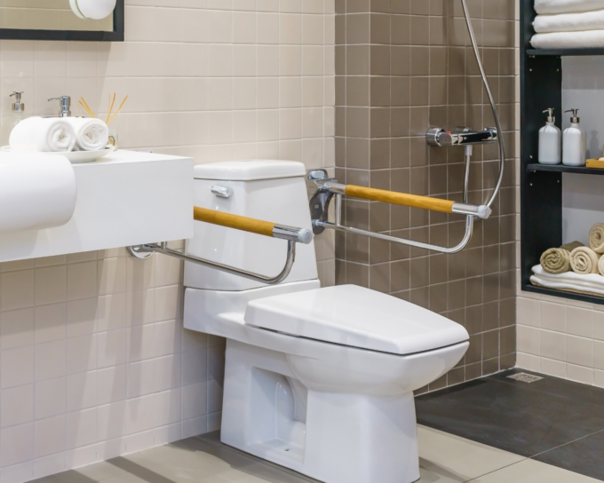 toilet with hand bars
