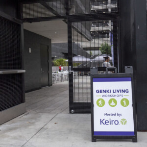 a sign that says Genki Living Workshops in front of entrance