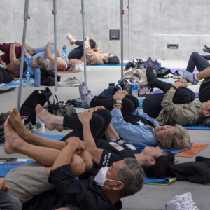 group of people doing yoga