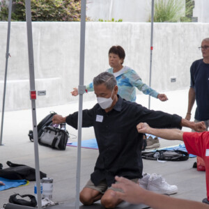 group of people doing yoga