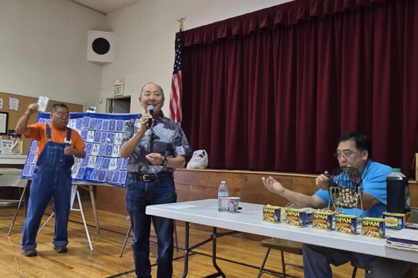 man with microphone calling out bingo numbers