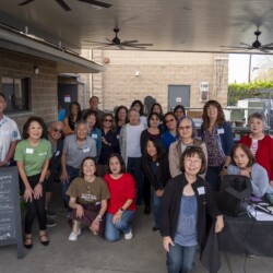 a group of people smiling