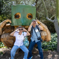 a man and woman holding glasses in front of a troll