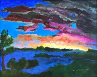 Landscape with Brilliant Sunset - Bill Brown (79) -Braille Institute Landscape with Brilliant Sunset