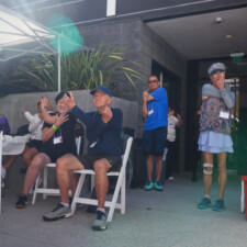 group of people stretching
