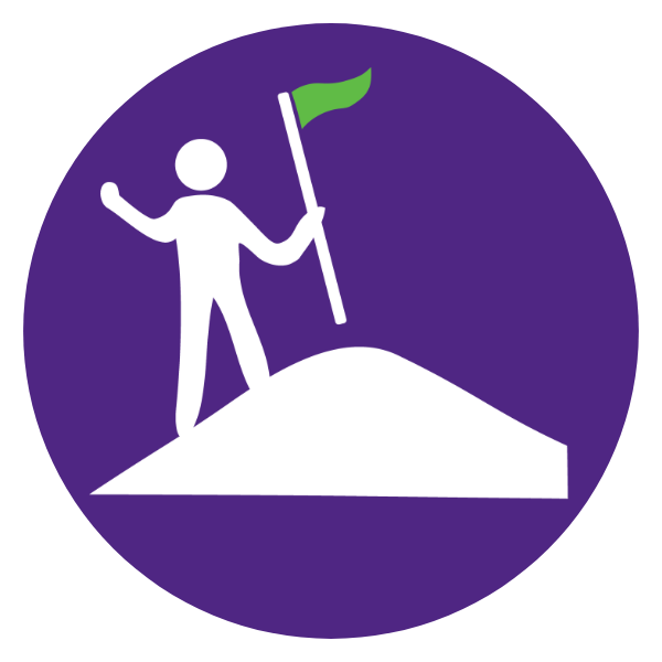 human with flag in purple circle