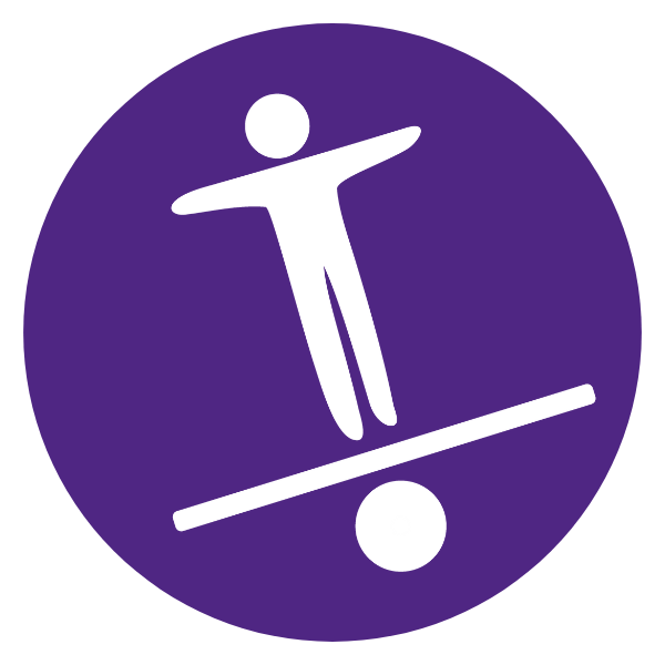human balancing in purple circle